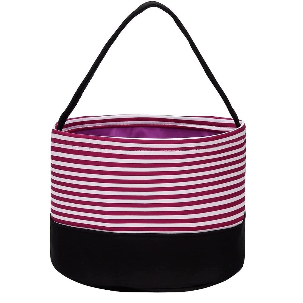 Purple & White Striped Halloween Bucket Bag Trick or Treat Reusable Candy Bag